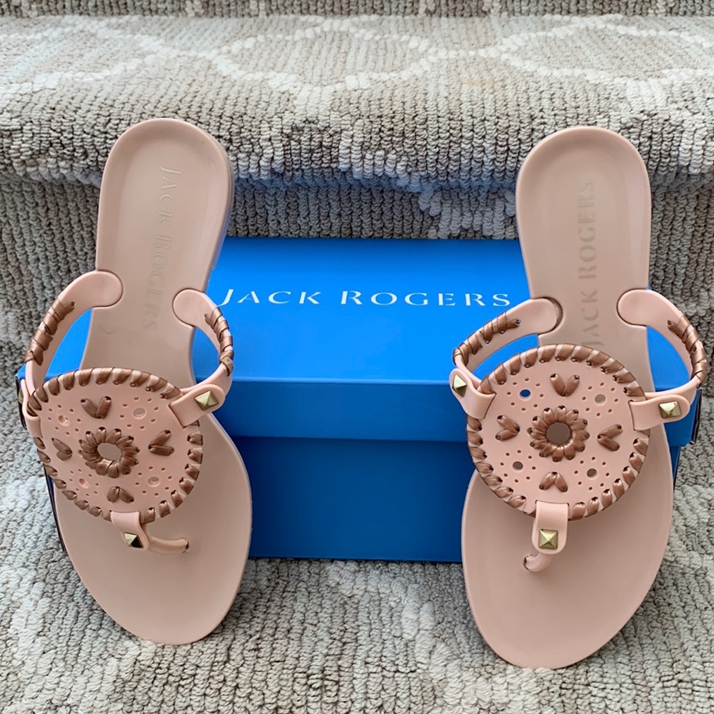 JACK ROGERS Georgica Jelly Sandals in Blush with Rose Gold Trim - Size 5
